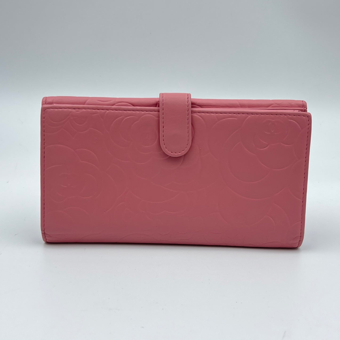 Pink Camellia Embossed Leather Continental Wallet