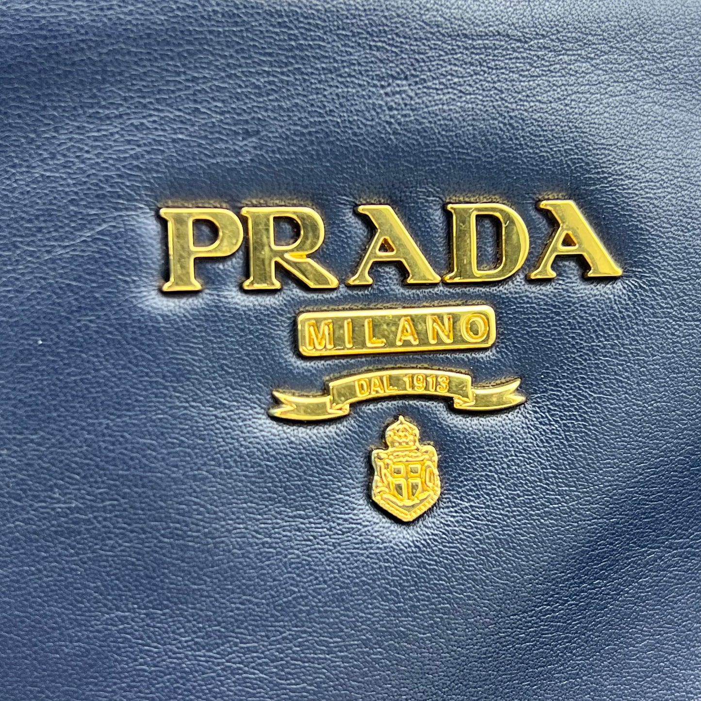Prada Blue Vitello Shine Shoulder Bag Dark blue