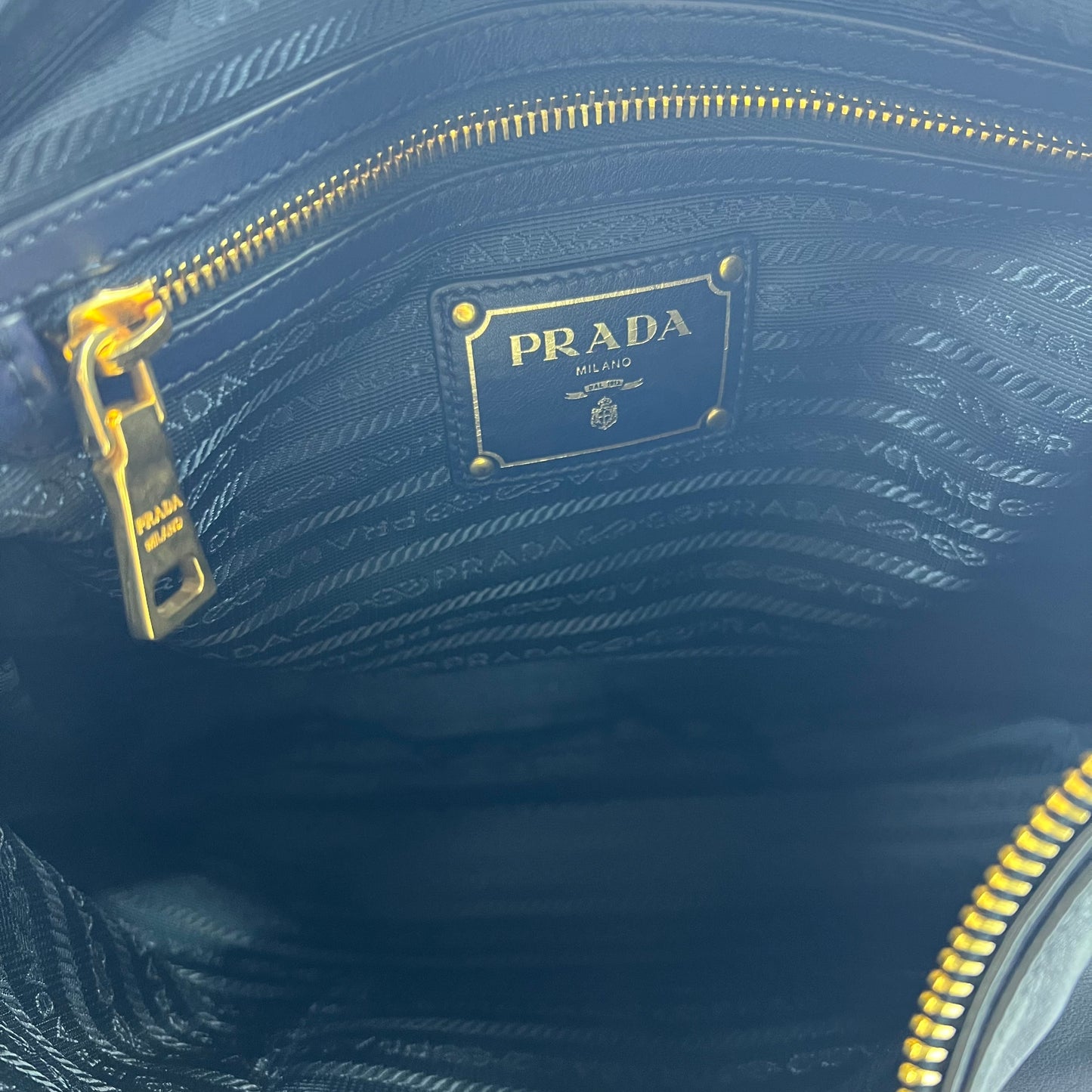 Prada Blue Vitello Shine Shoulder Bag Dark blue