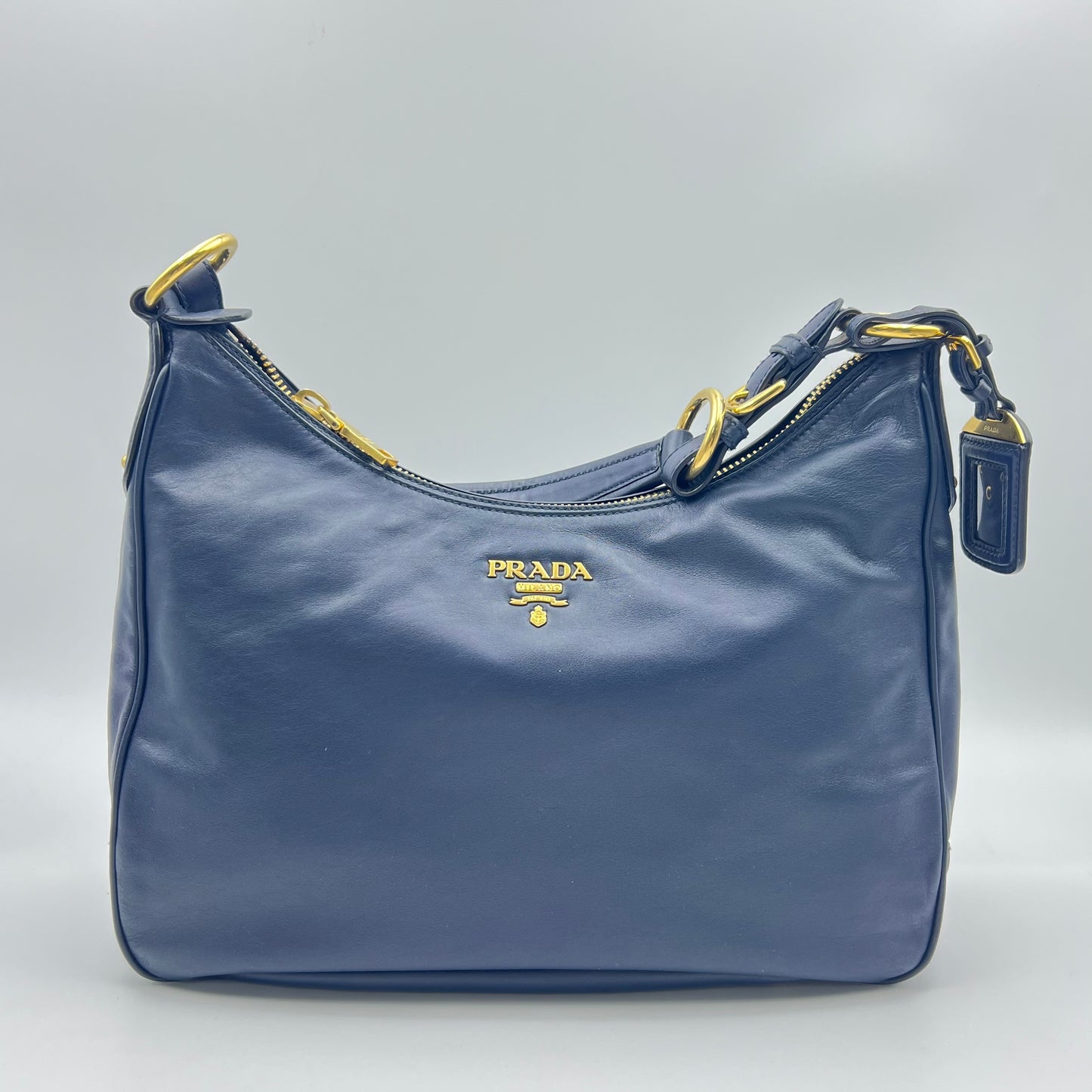 Prada Blue Vitello Shine Shoulder Bag Dark blue