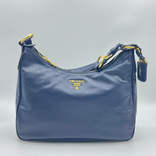Prada Blue Vitello Shine Shoulder Bag Dark blue