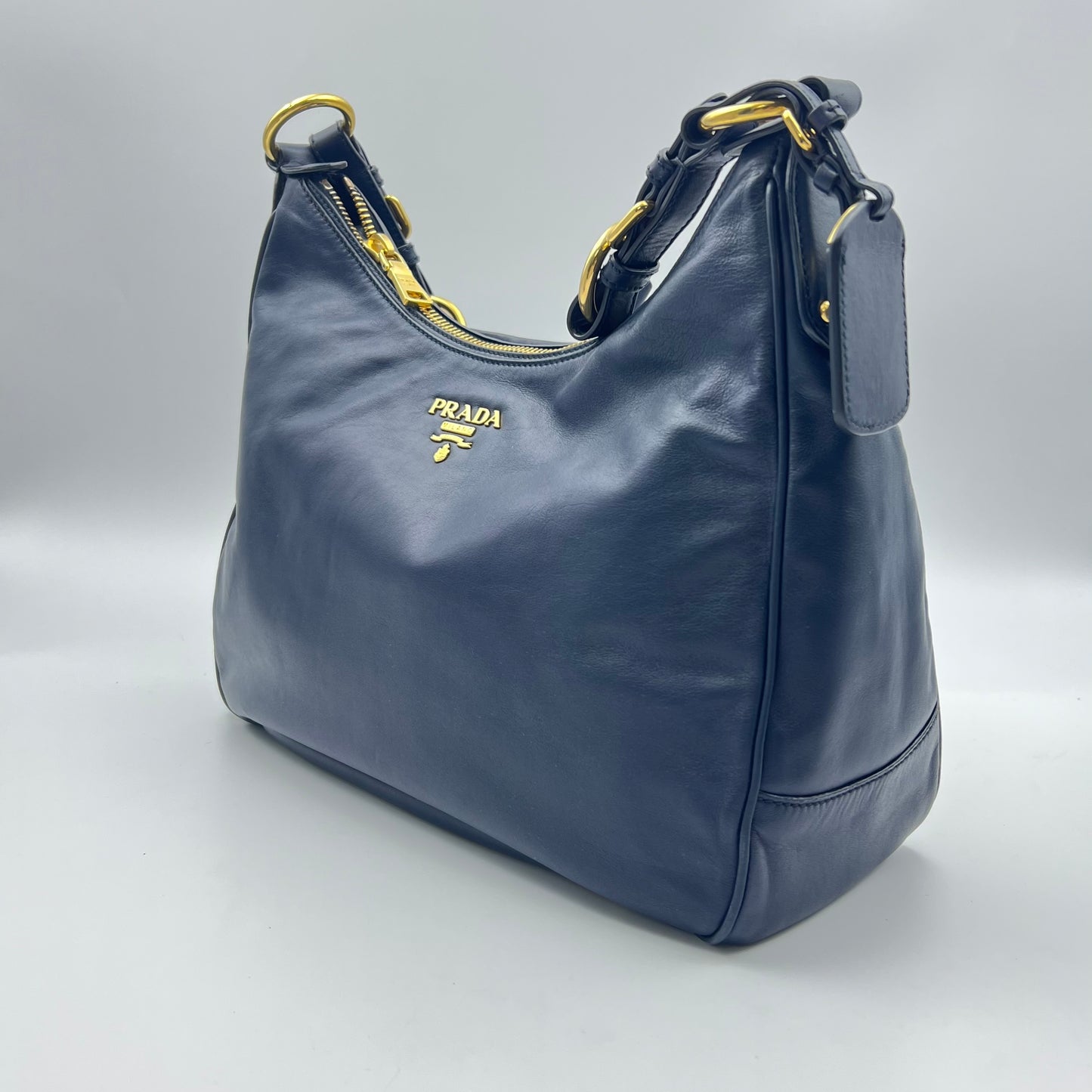 Prada Blue Vitello Shine Shoulder Bag Dark blue