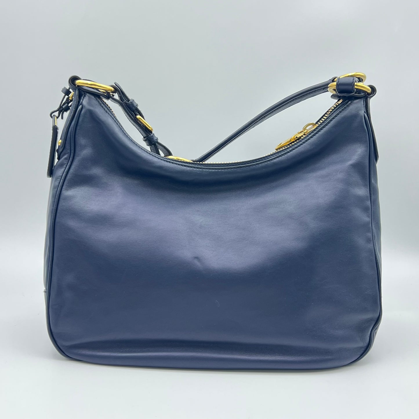 Prada Blue Vitello Shine Shoulder Bag Dark blue