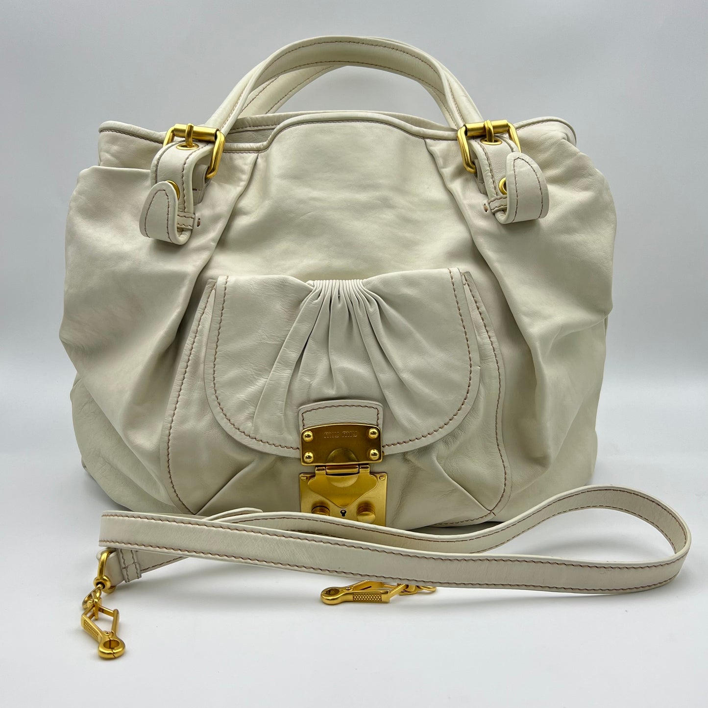 Ivory Leather Large East/West Tote Bag