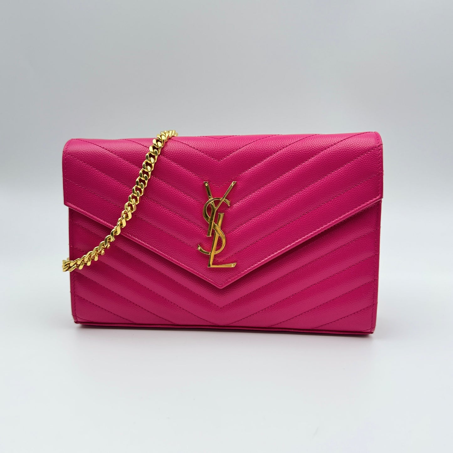 Classic Cassandre Leather Chain Wallet Fuchsia