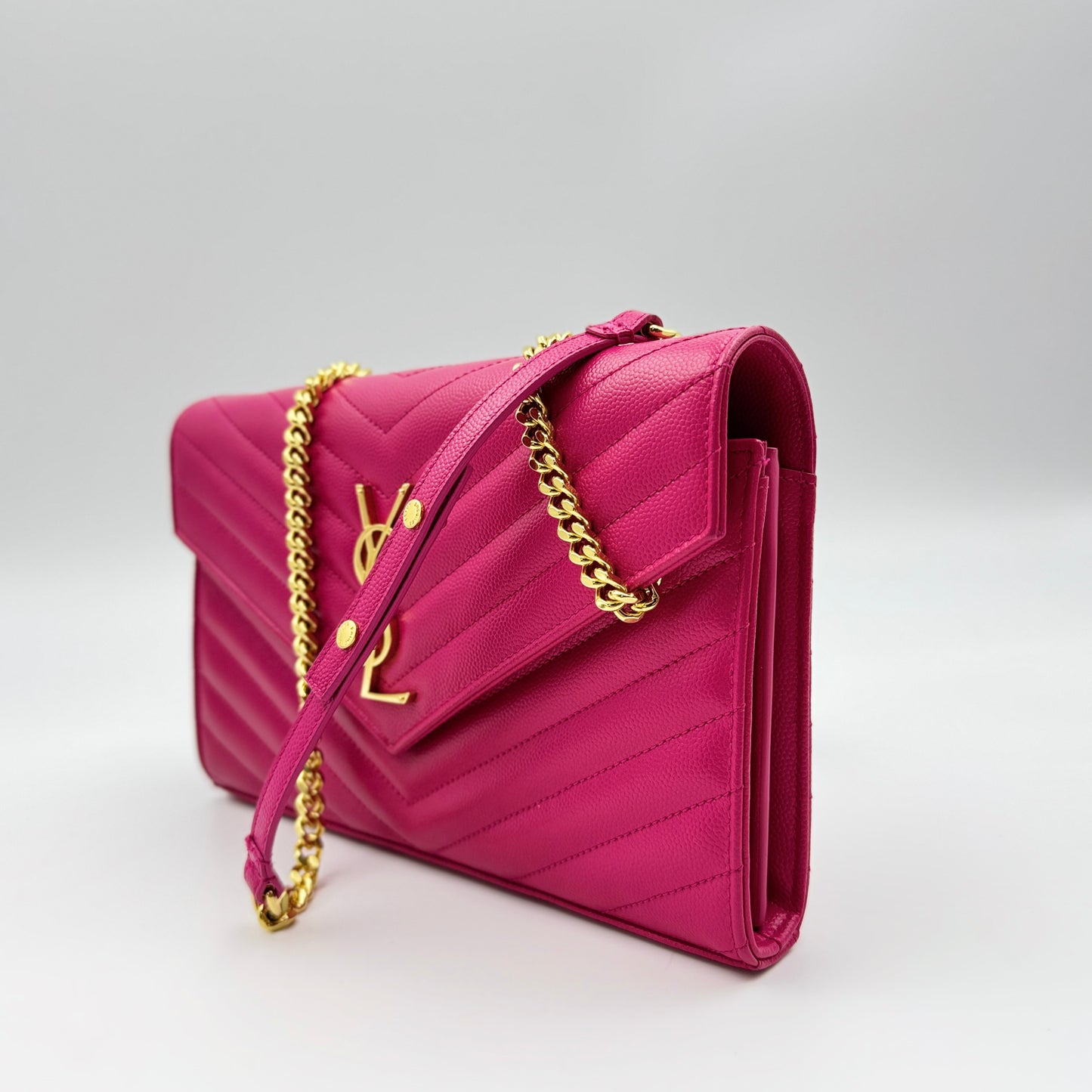 Classic Cassandre Leather Chain Wallet Fuchsia