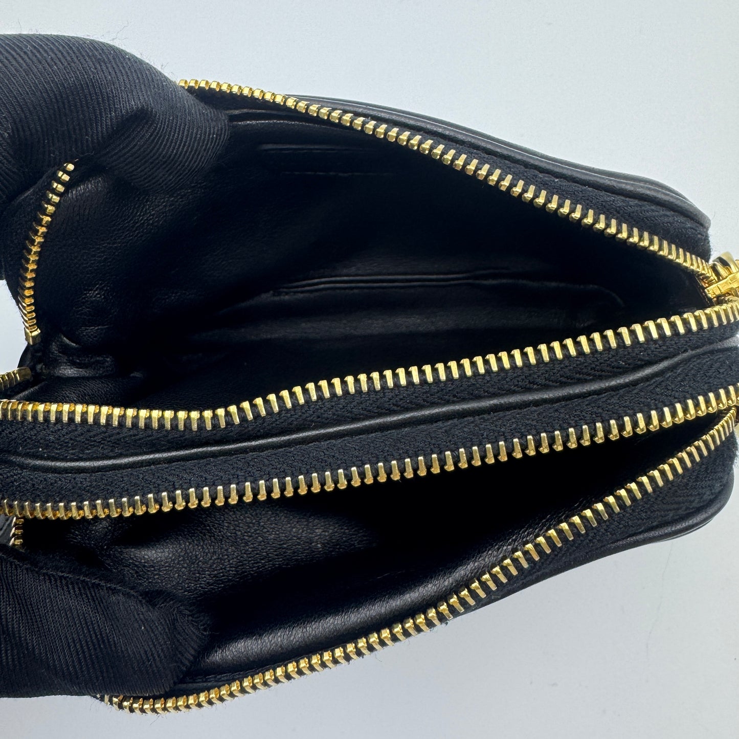 Miu Miu Black Leather Clutch Purse with Gold and Silver Studs