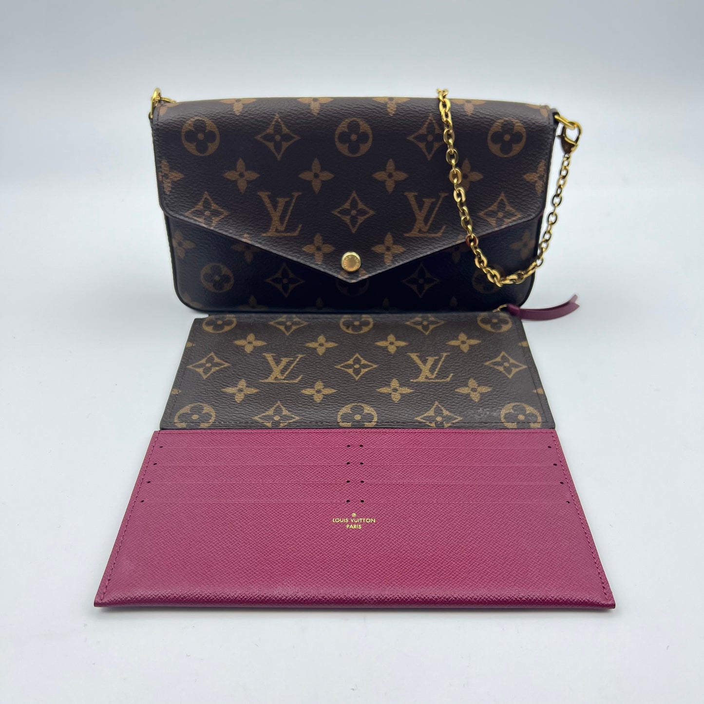 Monogram Pochette Felicie Chain Wallet Fuchsia