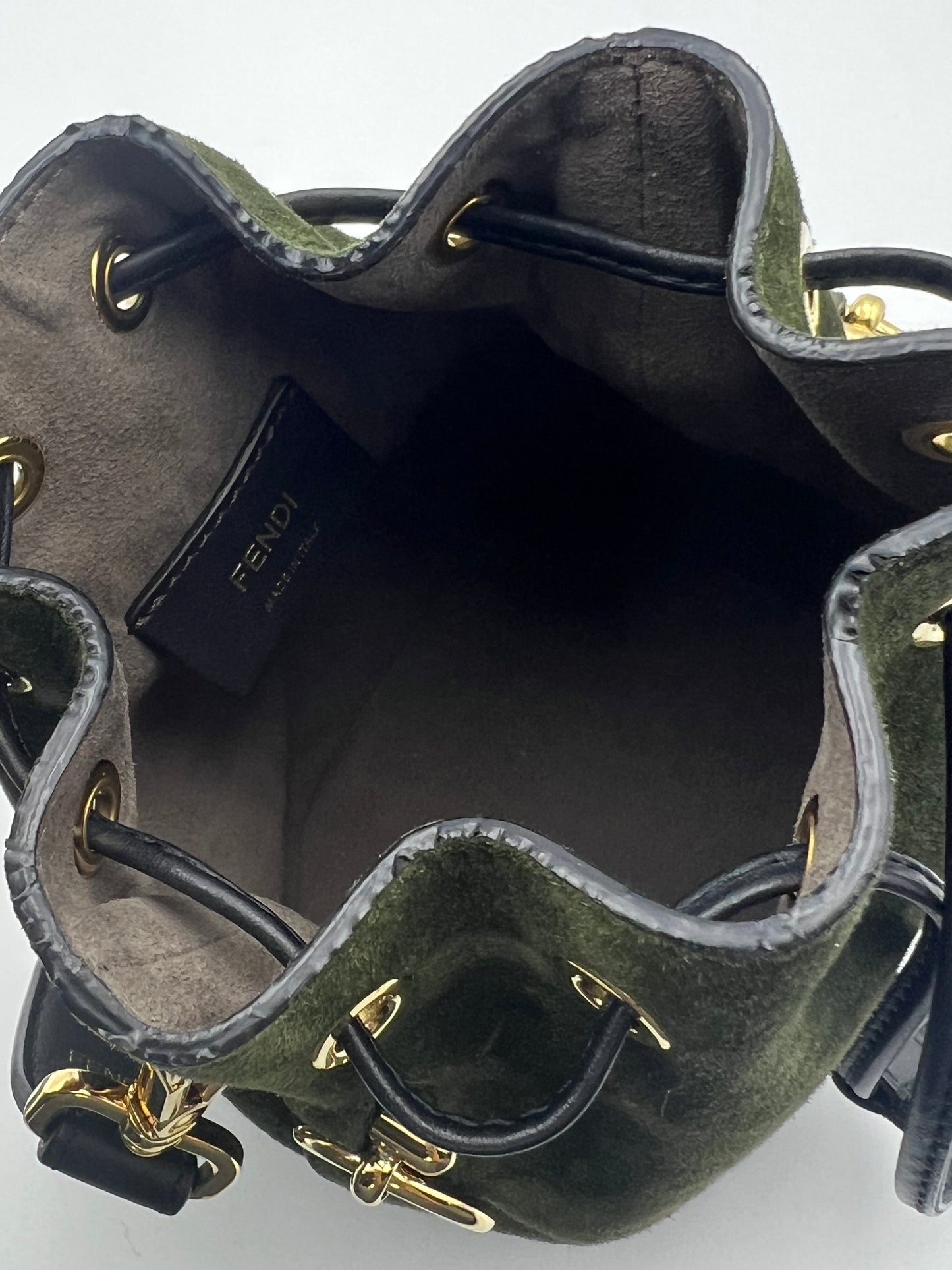 Green Small Suede Mon Tresor Bucket Bag