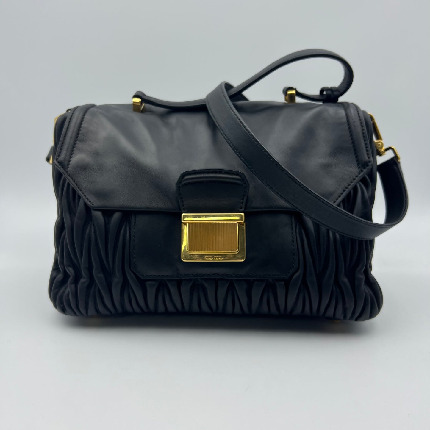 Leather Top Handle Bag Black