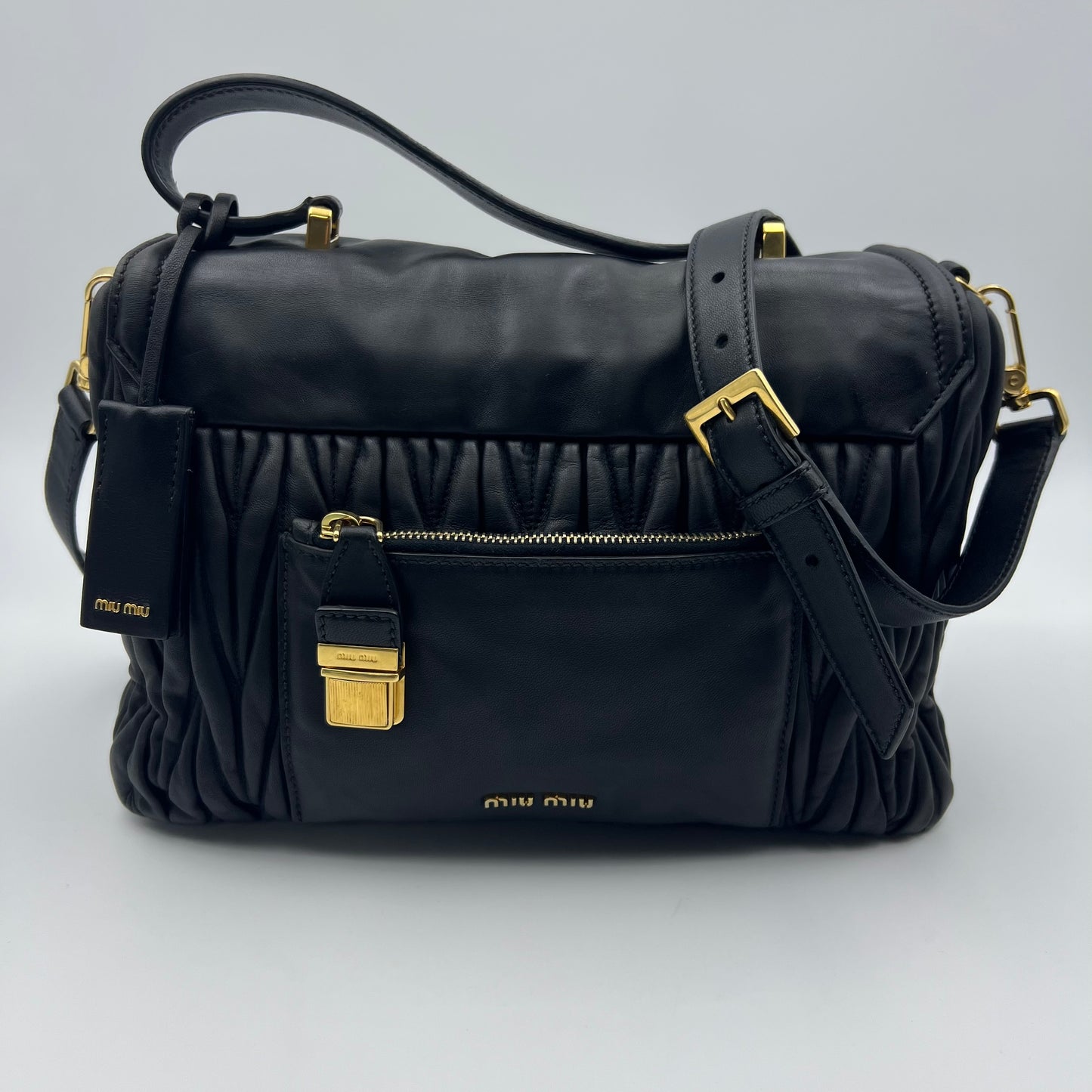 Leather Top Handle Bag Black