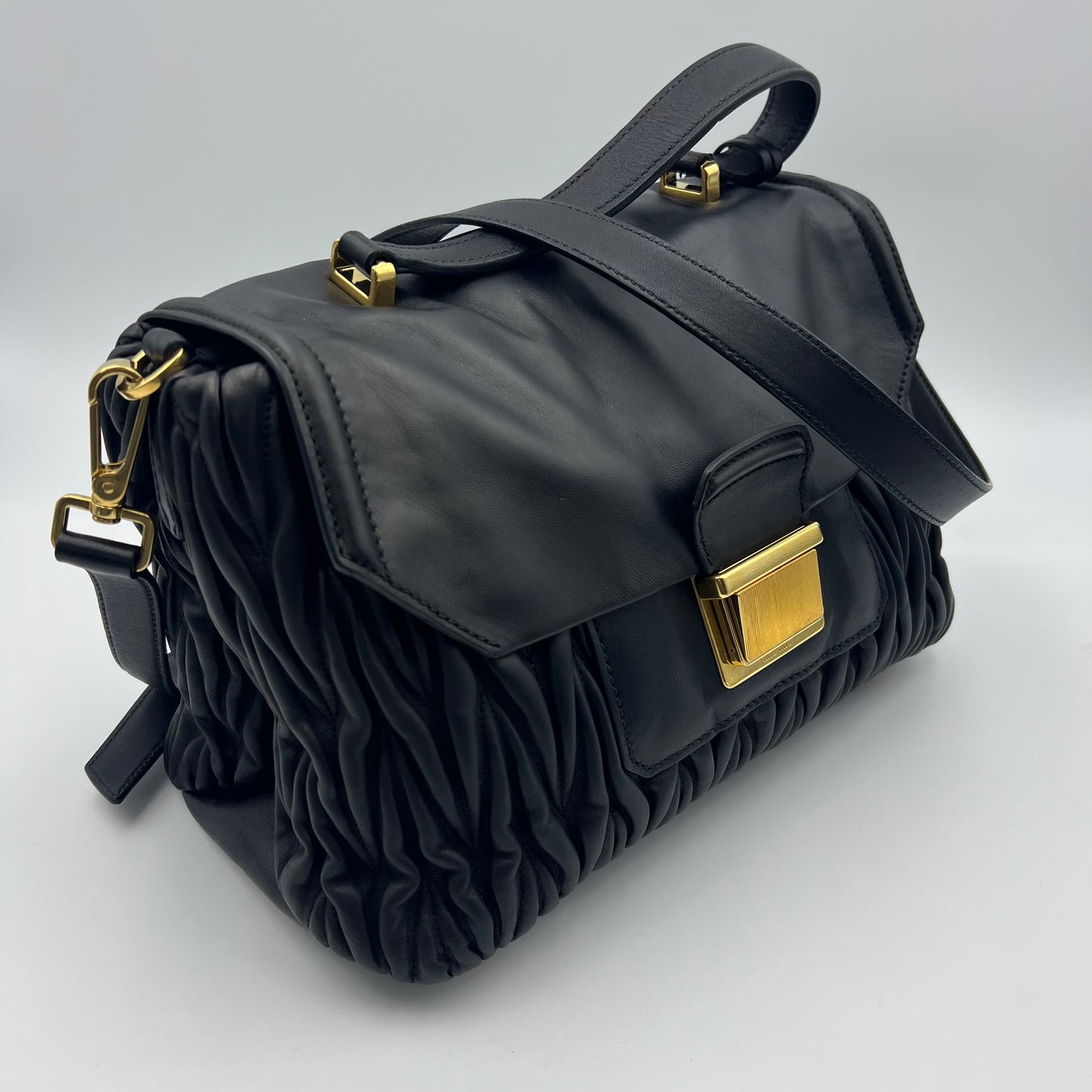 Leather Top Handle Bag Black
