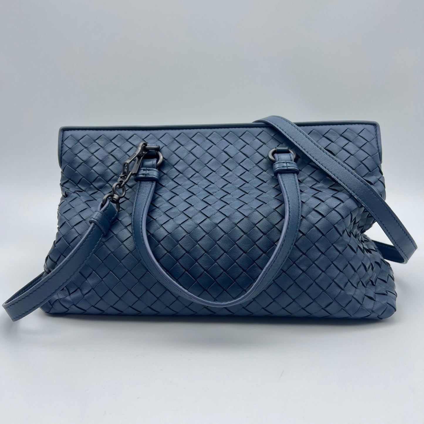Blue Intrecciato Woven Nappa Leather Small Accordion Shoulder bag