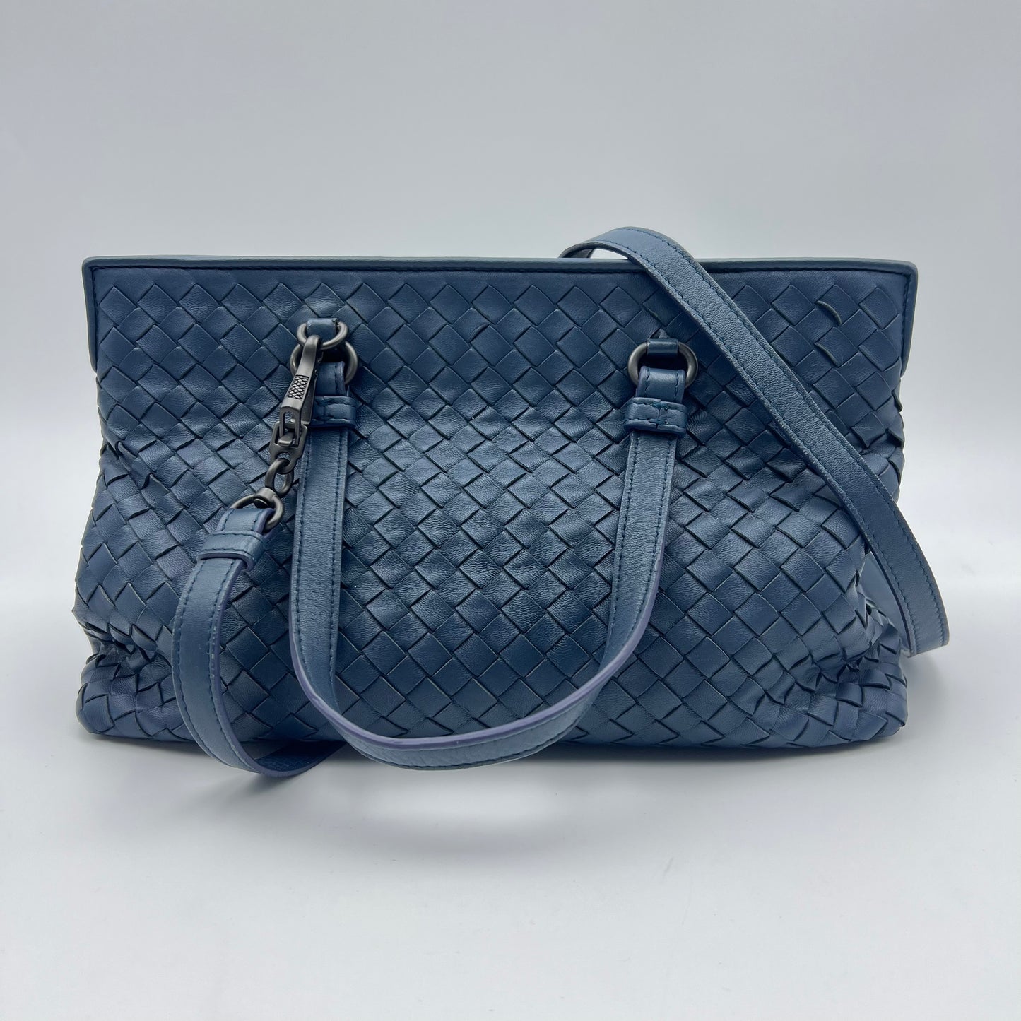 Blue Intrecciato Woven Nappa Leather Small Accordion Shoulder bag