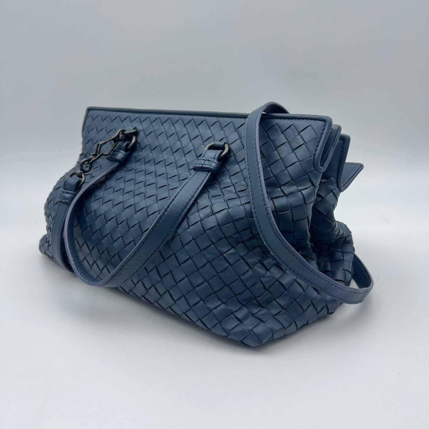 Blue Intrecciato Woven Nappa Leather Small Accordion Shoulder bag