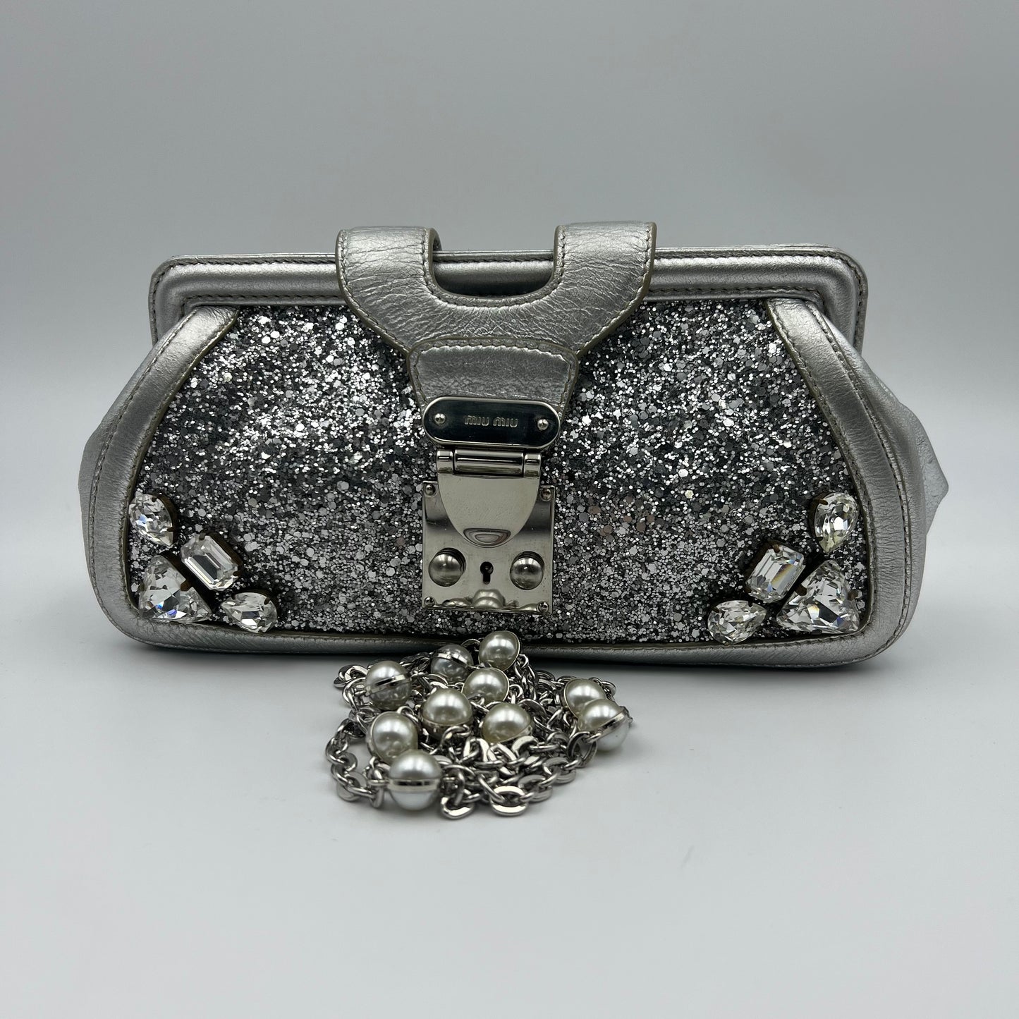 Crystal Silver Glittered Y2K Evening Clutch Bag