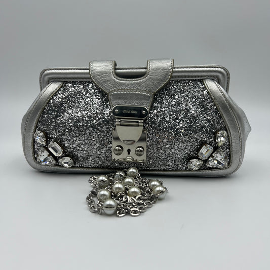 Crystal Silver Glittered Y2K Evening Clutch Bag
