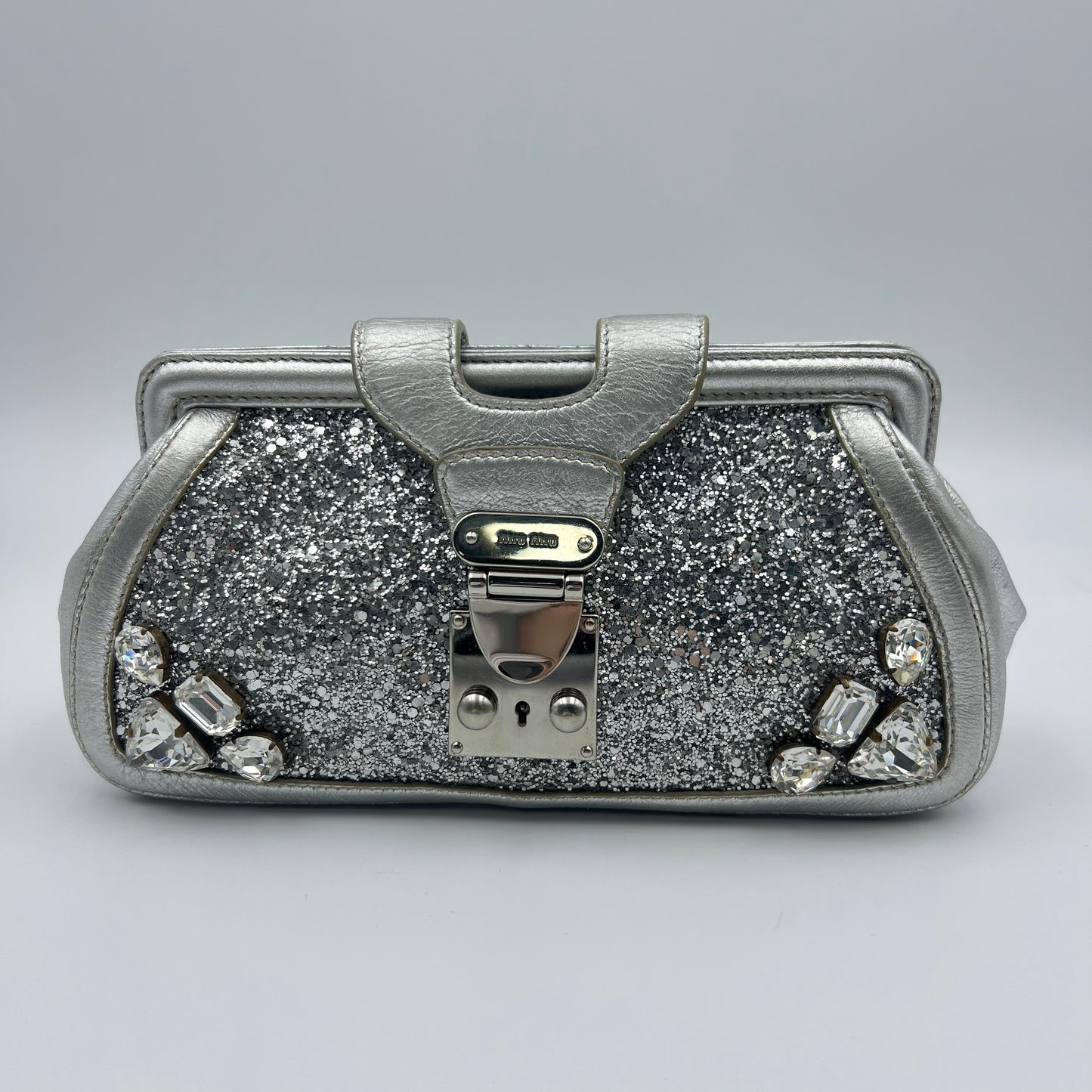 Crystal Silver Glittered Y2K Evening Clutch Bag