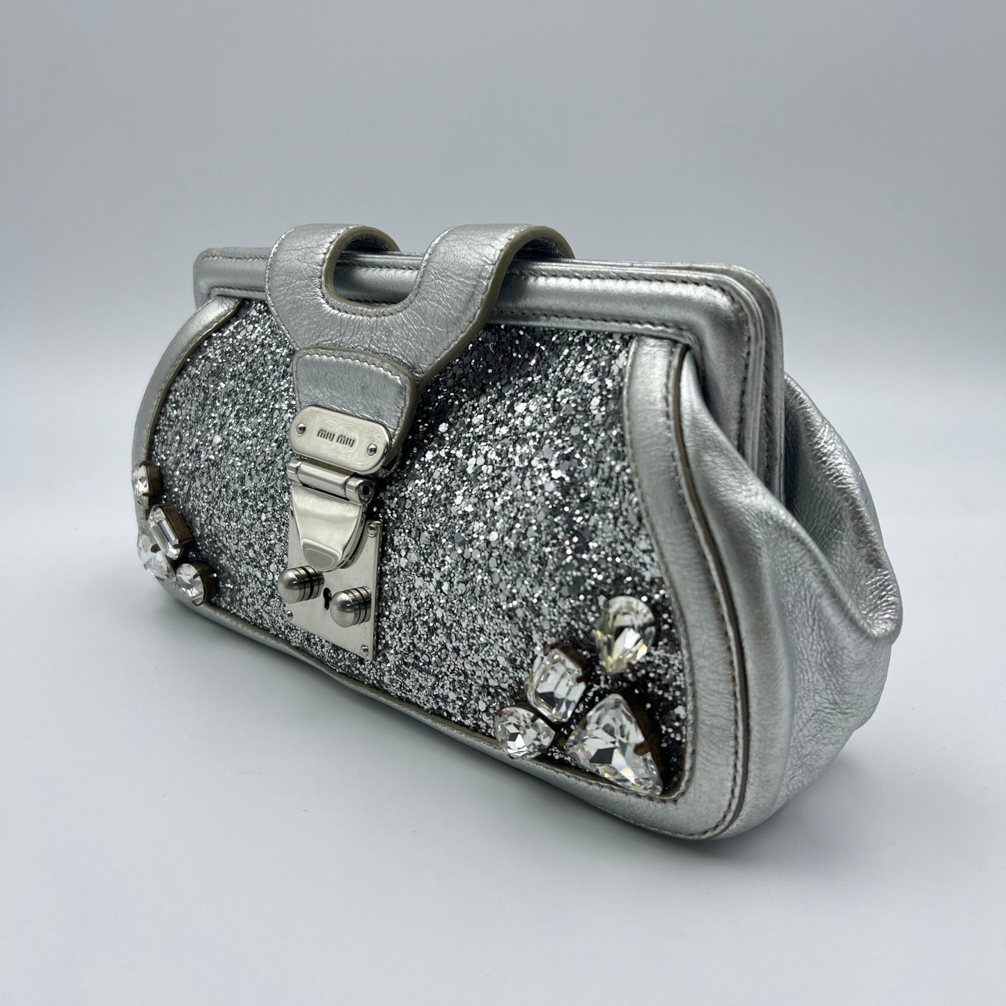 Crystal Silver Glittered Y2K Evening Clutch Bag