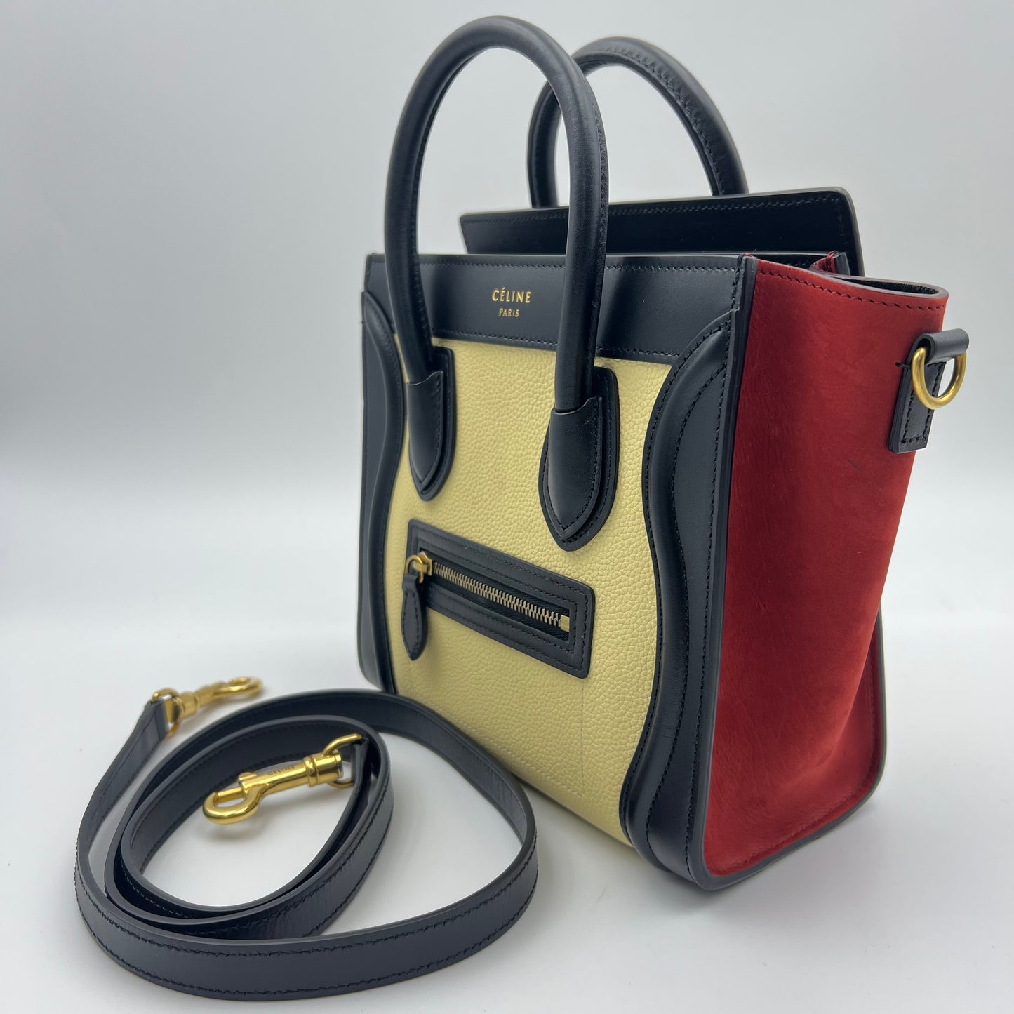 Tricolor Luggage Bag Leather Nano