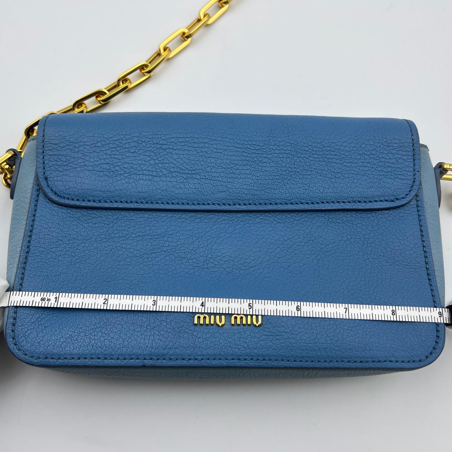 Two Tone Blue Leather Madras Crossbody Bag