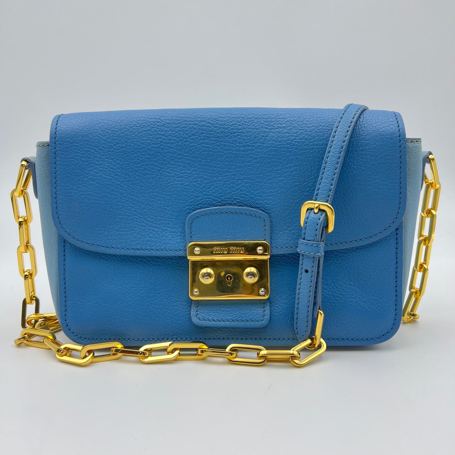 Two Tone Blue Leather Madras Crossbody Bag