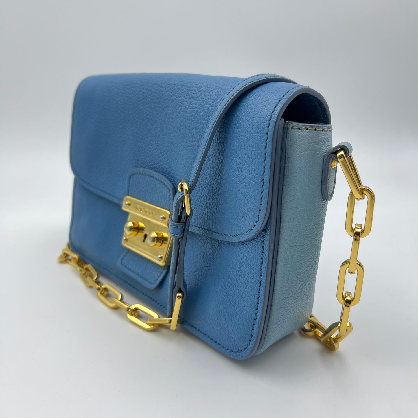 Two Tone Blue Leather Madras Crossbody Bag