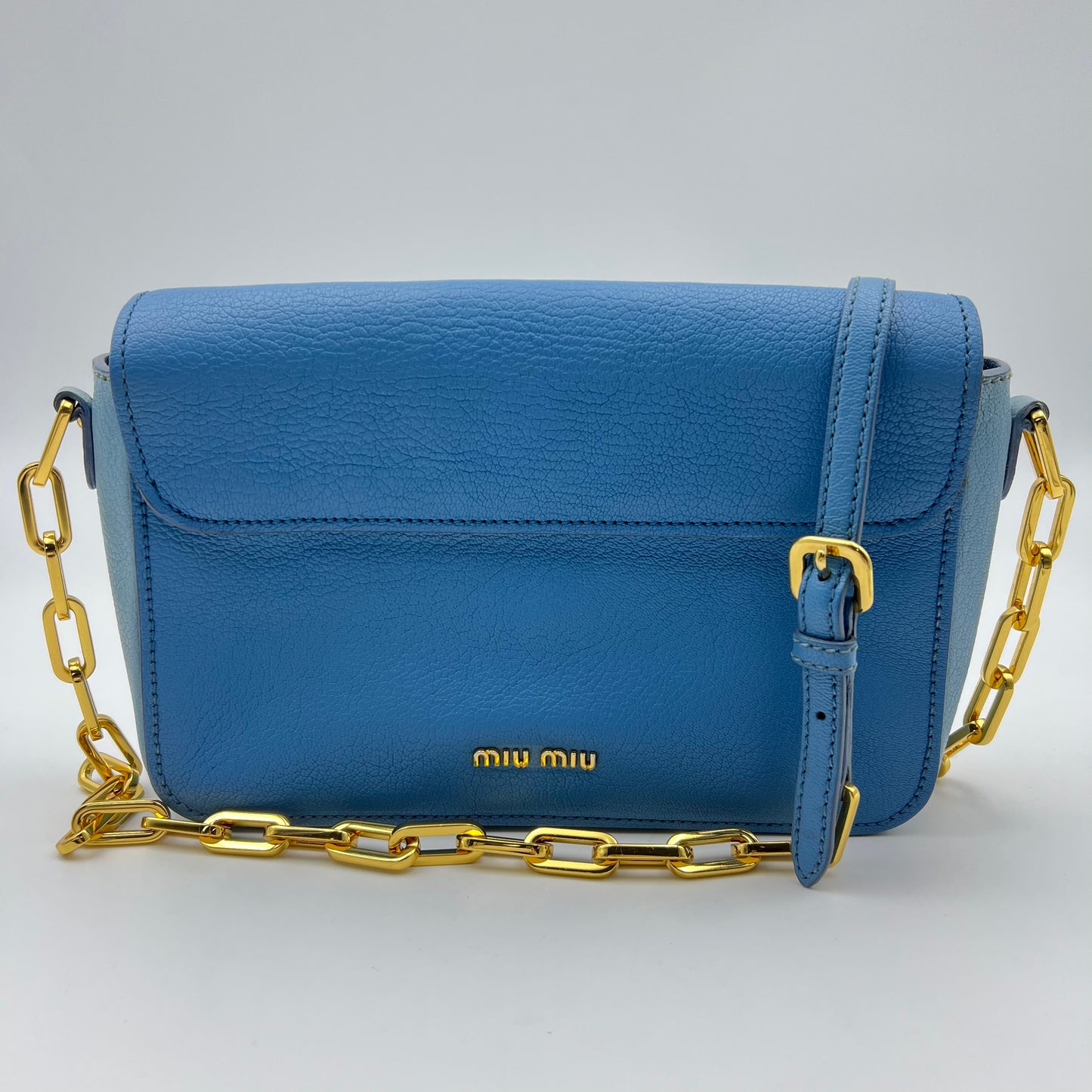 Two Tone Blue Leather Madras Crossbody Bag