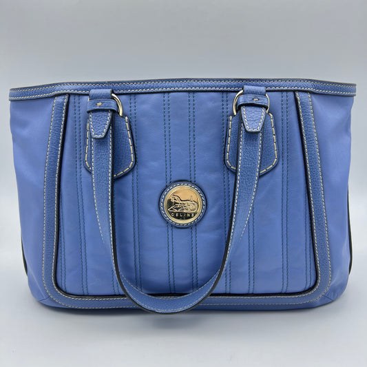 Tote Bag Leather Blue Silver