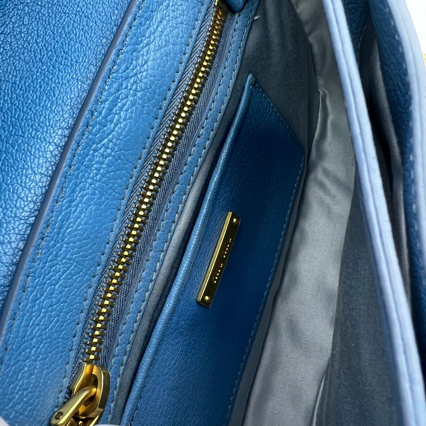 Tote Bag Leather Blue Silver