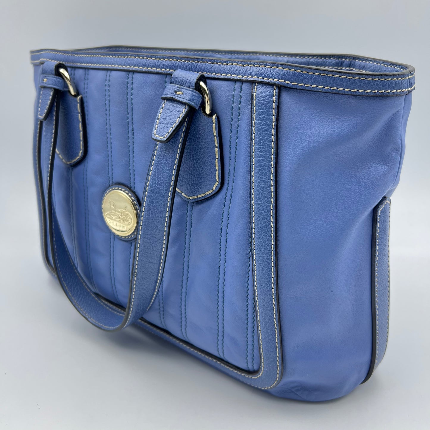 Tote Bag Leather Blue Silver