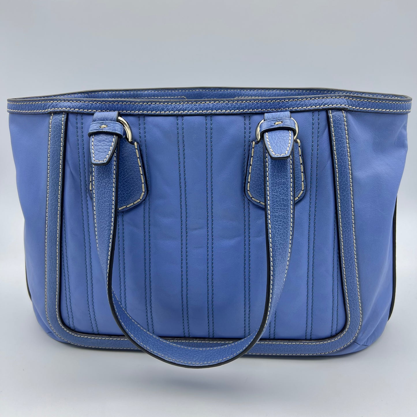Tote Bag Leather Blue Silver