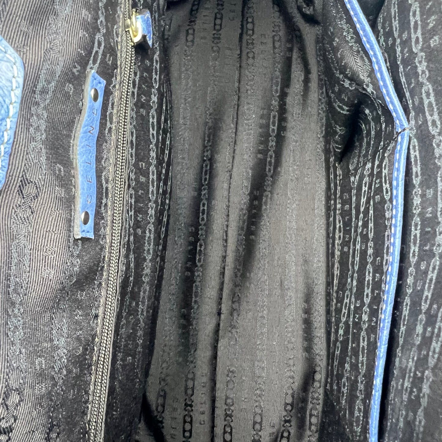 Tote Bag Leather Blue Silver