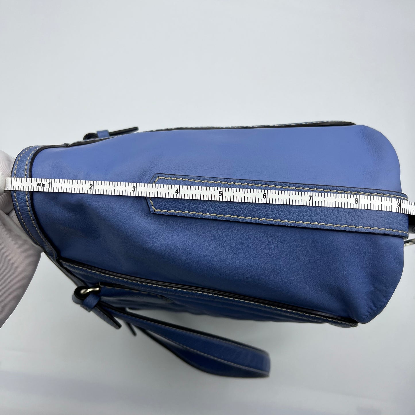 Tote Bag Leather Blue Silver