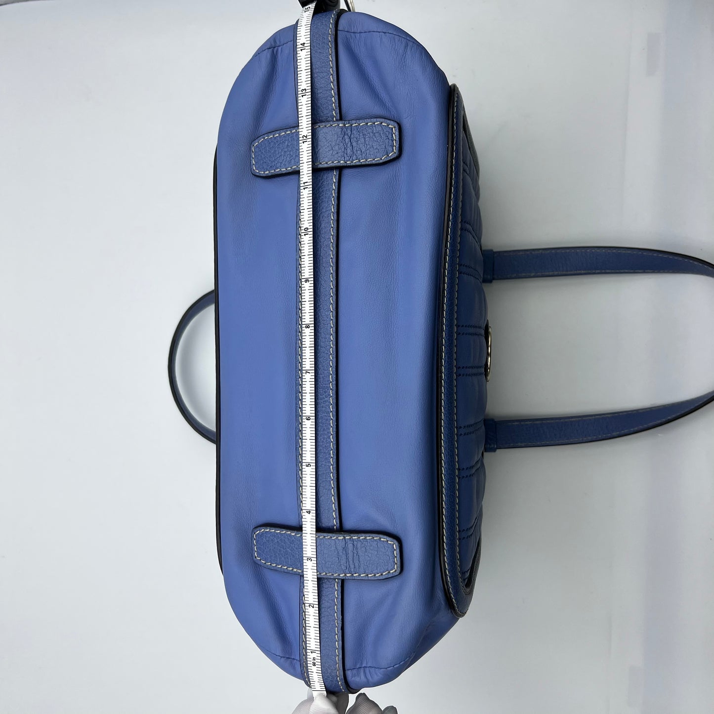 Tote Bag Leather Blue Silver