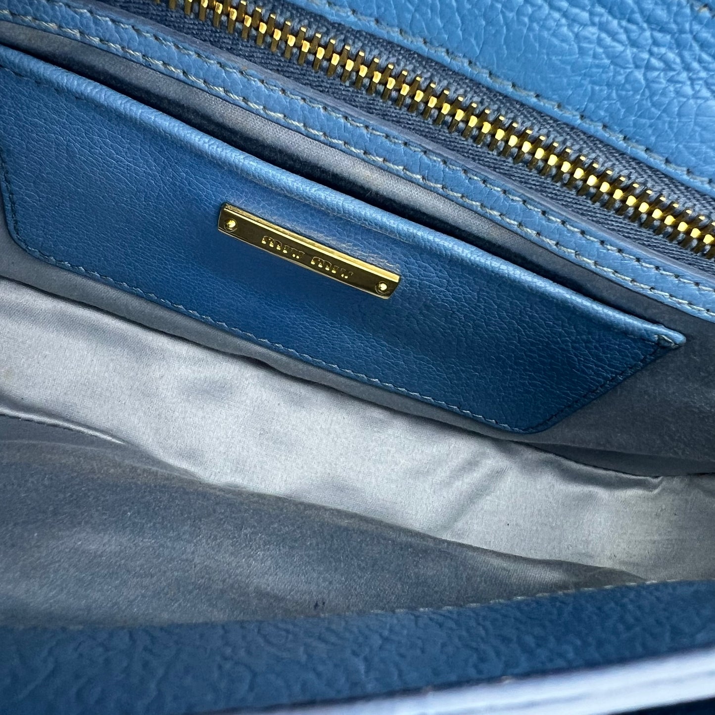 Two Tone Blue Leather Madras Crossbody Bag