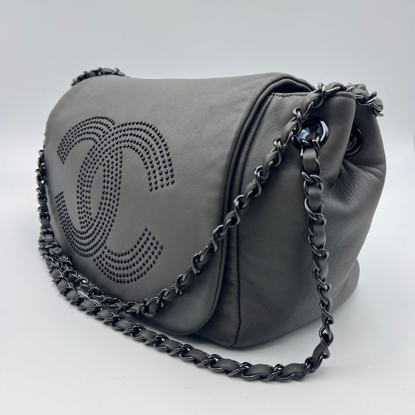 Gray Accordion CC Flap Bag Grey Dark grey