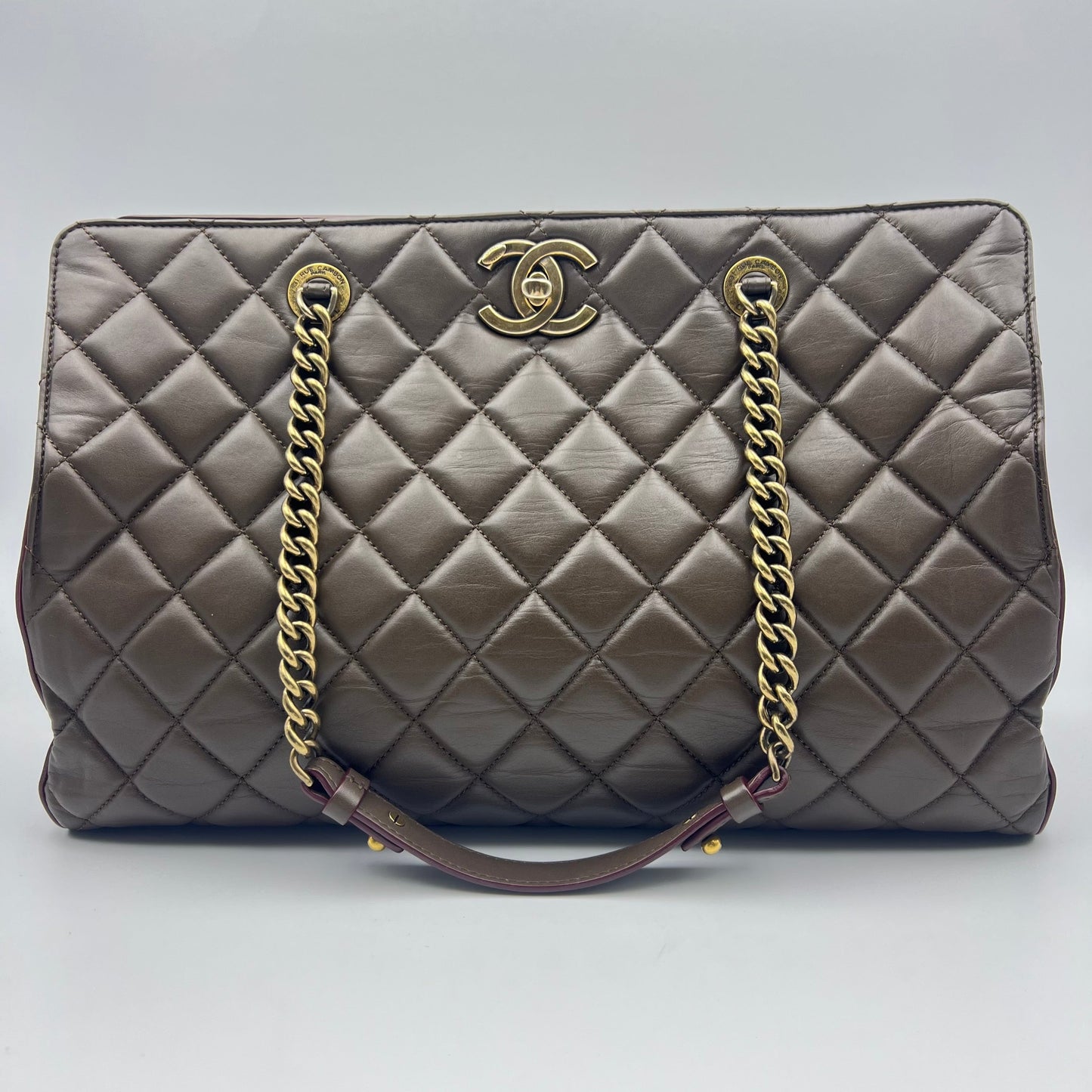 Chanel Mocha Quilted Leather CC Turnlock Tote