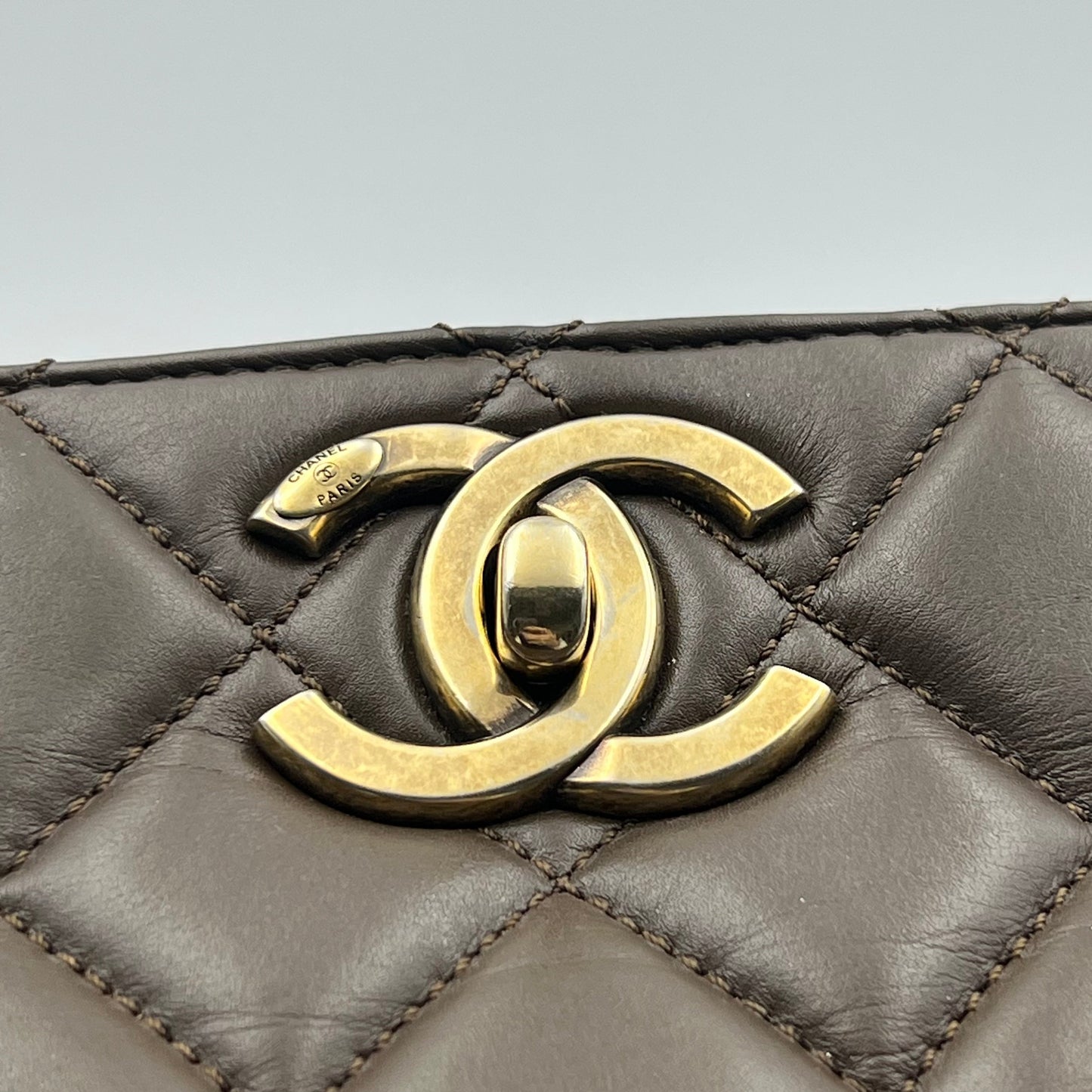 Chanel Mocha Quilted Leather CC Turnlock Tote
