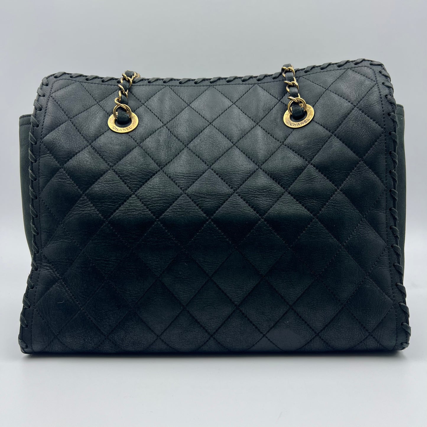 Chanel Iridescent Calfskin Quilted Happy Stitch Shopping Tote Black