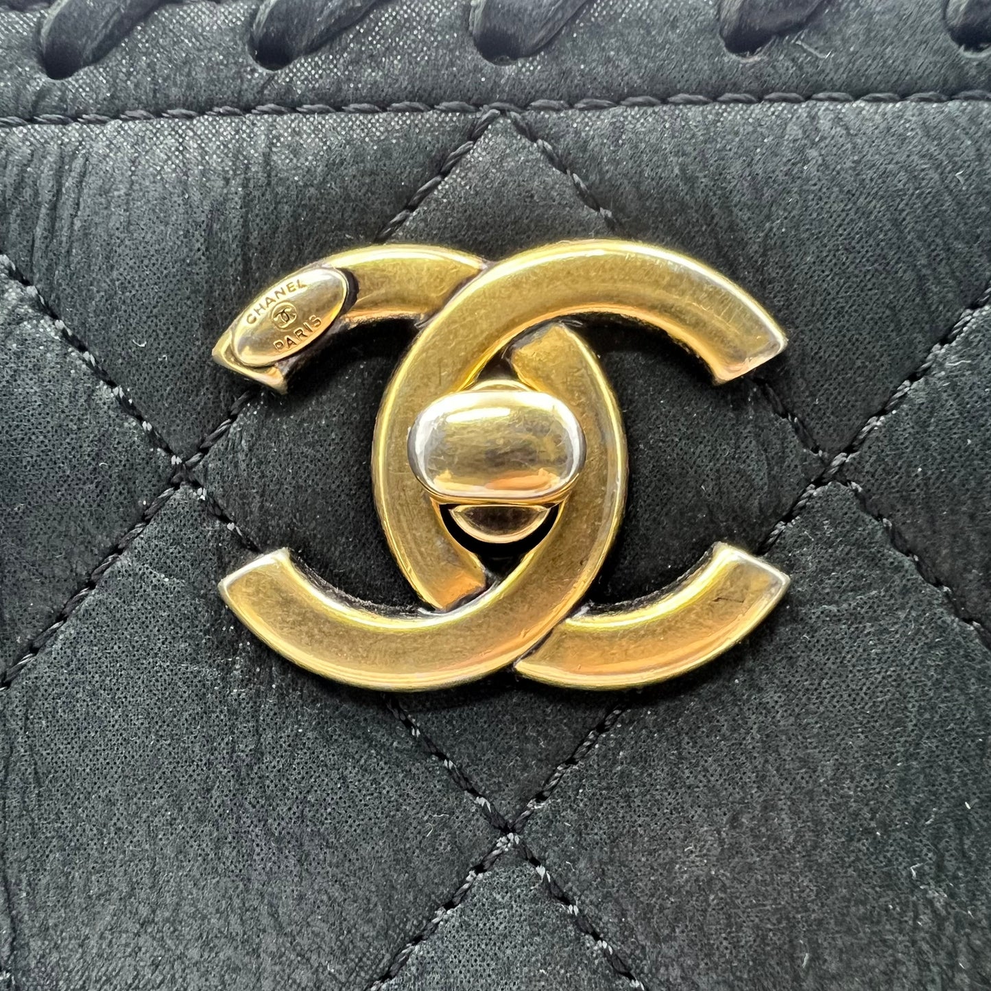 Chanel Iridescent Calfskin Quilted Happy Stitch Shopping Tote Black