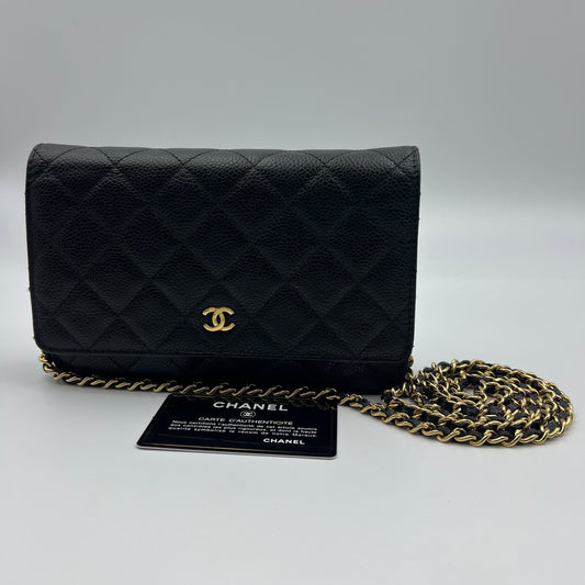 Caviar Quilted Wallet on Chain WOC Black