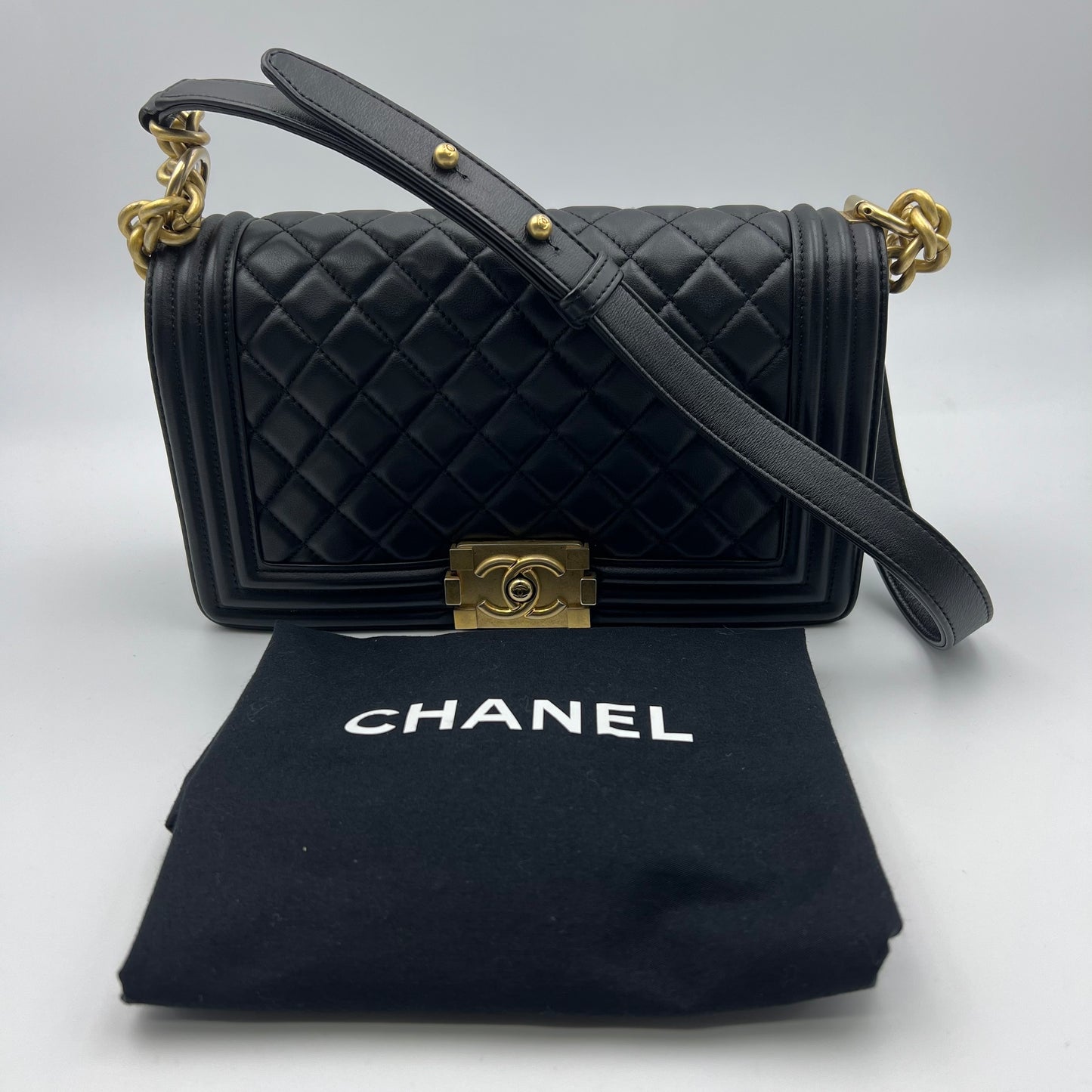 Lambskin Quilted New Medium Boy Flap Black