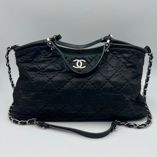 Iridescent Calfskin Quilted Small Sea Hit Tote Black