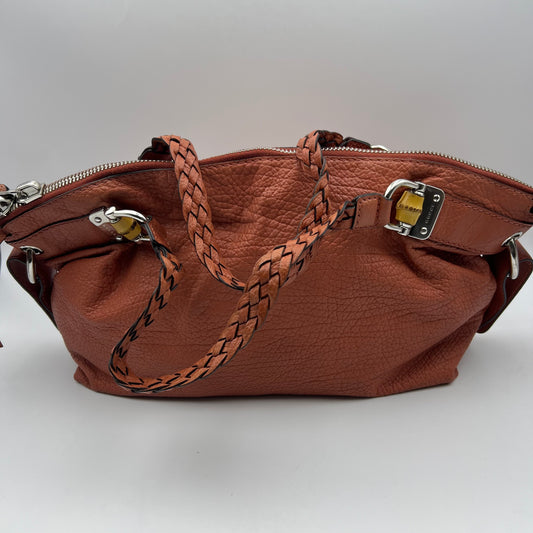 Orange Medium Leather Bamboo Bar Tote