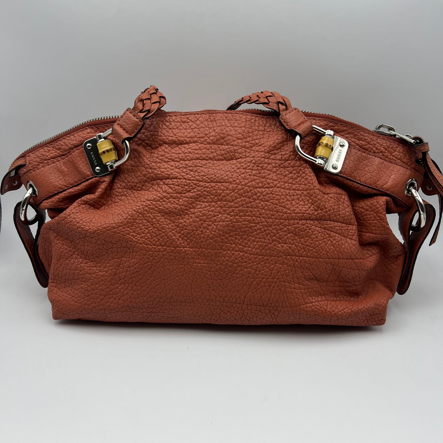 Orange Medium Leather Bamboo Bar Tote