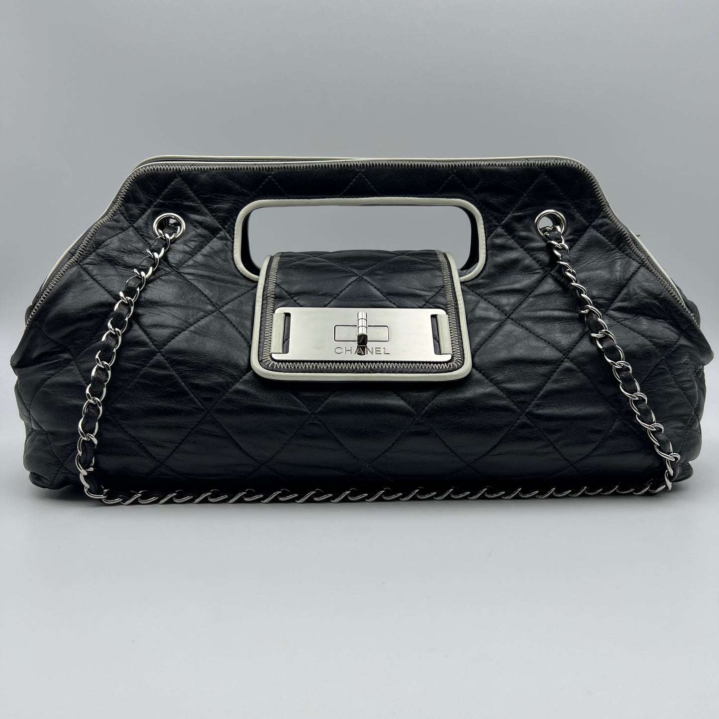East West Mademoiselle Accordion Flap Bag Quilted Lambskin Medium Black