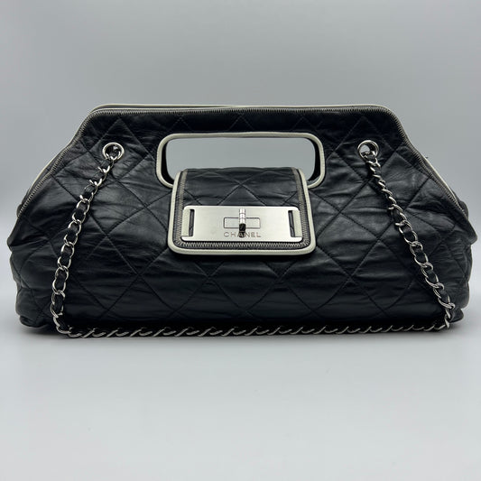 East West Mademoiselle Accordion Flap Bag Quilted Lambskin Medium Black