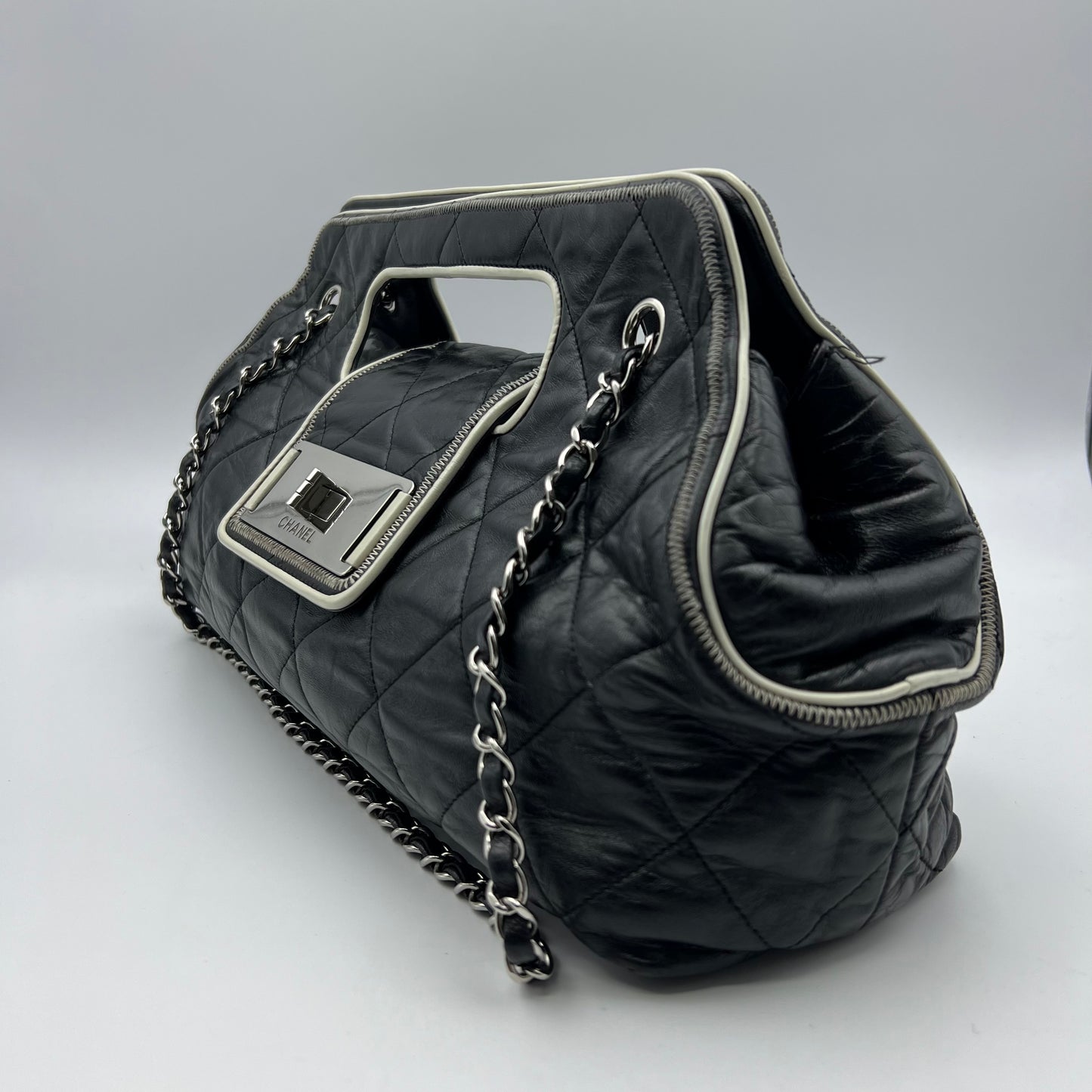 East West Mademoiselle Accordion Flap Bag Quilted Lambskin Medium Black