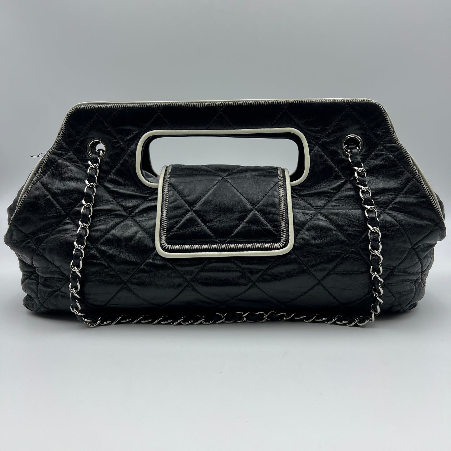 East West Mademoiselle Accordion Flap Bag Quilted Lambskin Medium Black